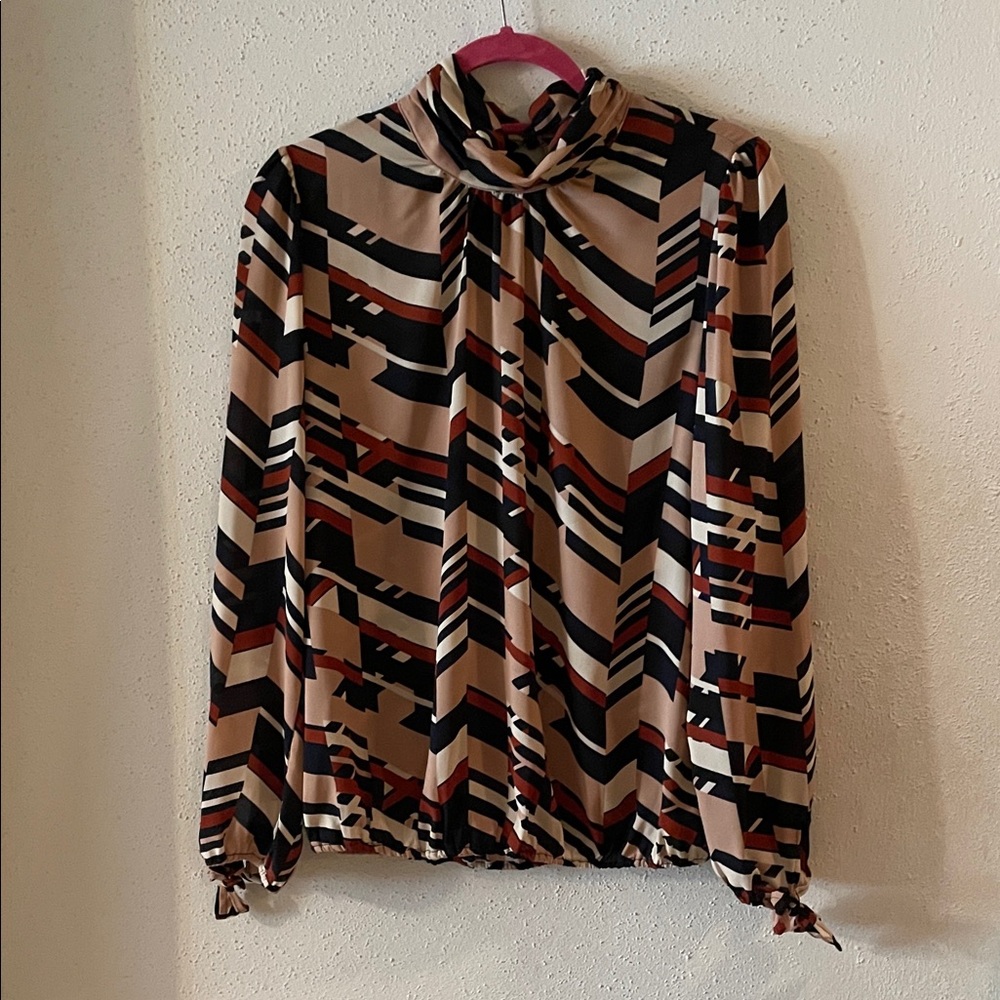 Veronica M Zigzag Patterned Blouse - Black, Tan A… - image 1